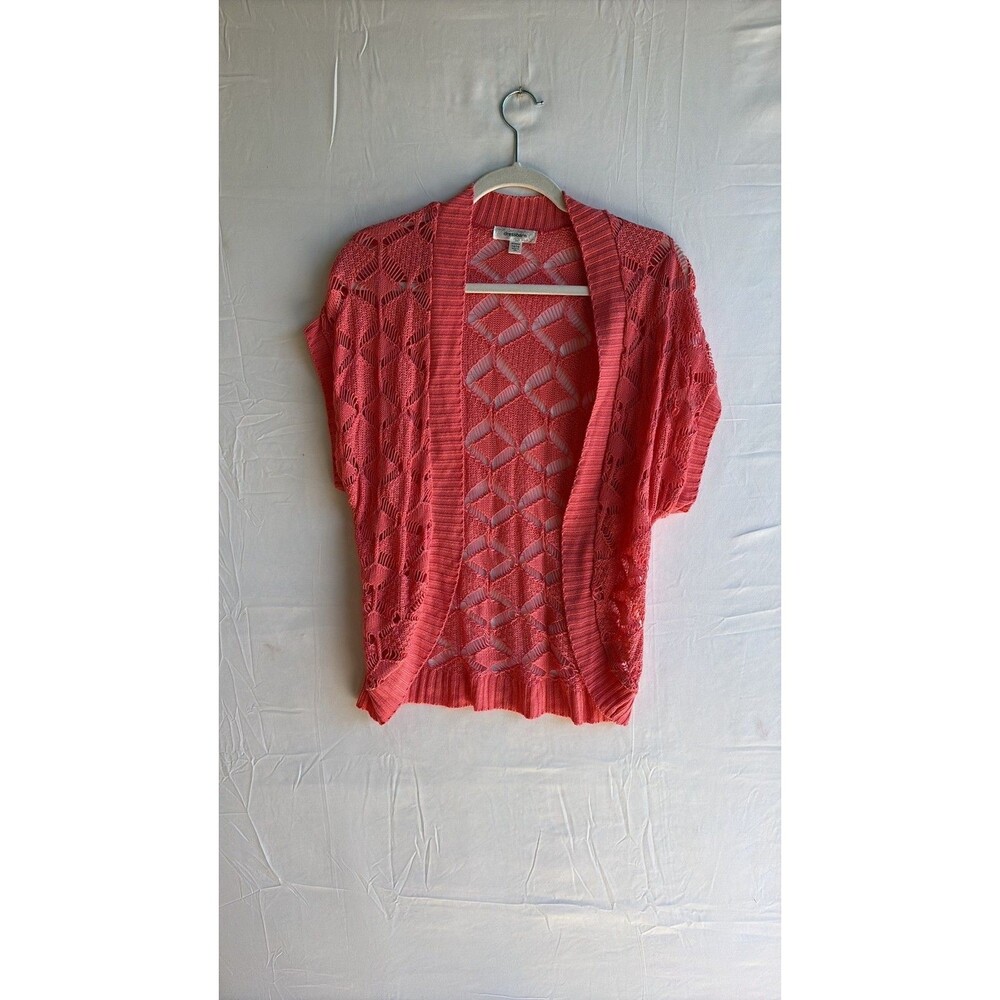 Vintage Dressbarn Coral Pink Pointelle Knit Open Front Cardigan Vest